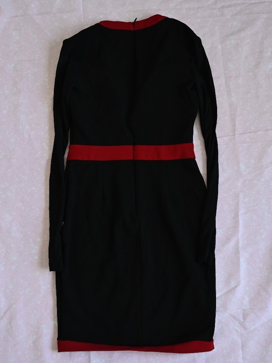 Agaci Black Long-Sleeve Mini Dress w/ White & Burgundy Stripes – Size S - Picture 2 of 3